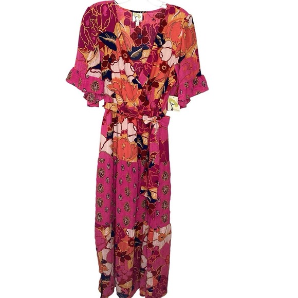 Anthropologie Fig And Flower Estilo Dress Sz L Pink Maxi Prairie Easter NWT - Picture 3 of 12